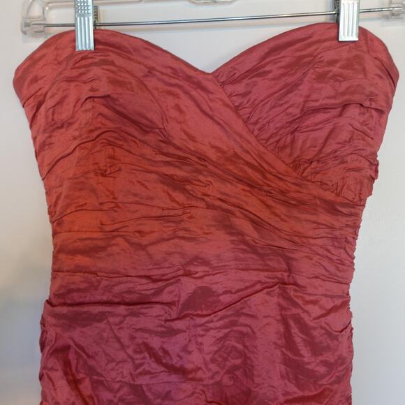 BCBGMAXAZRIA Dress Womens 8 Coral Fleur Strapless Ruched Taffeta Lace Mini Party - Picture 4 of 11